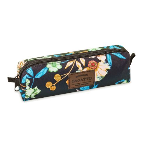Zagatto ZG673 navy blue and green floral pencil case - thumbnail