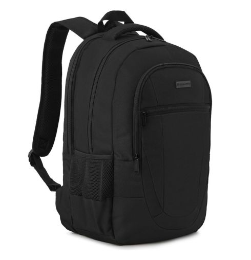 Rucsac negru cu compartiment pentru laptop, cu trei compartimente