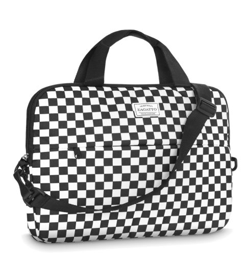 Zagatto ZG764 laptop bag with checkerboard pattern - black and white