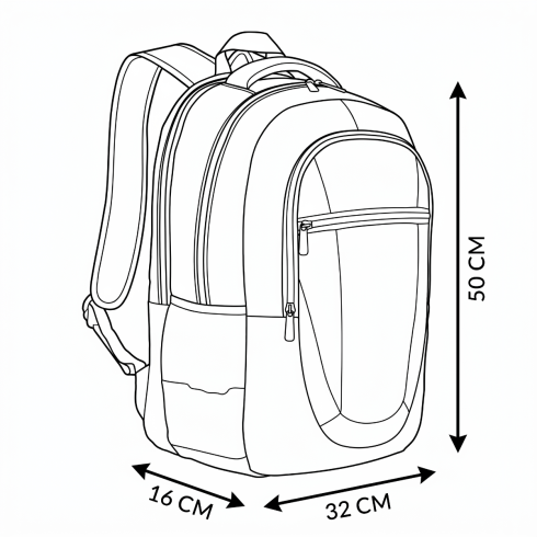 Rucsac negru cu compartiment pentru laptop, cu trei compartimente