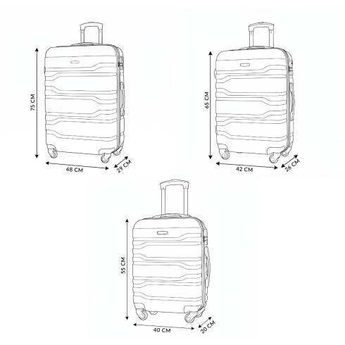 Set de 3 trolere de călătorie: mic, mediu, mare, negru, ZG503 ABS ABC Black