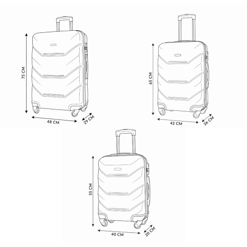 Set of 3 travel suitcases: small, medium, large, graphite, ZG504 ABS ABC Graphite