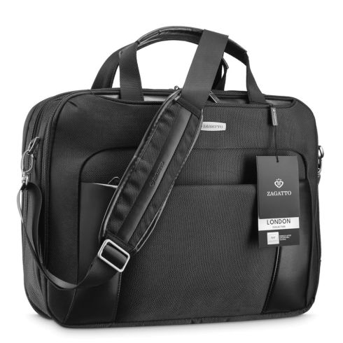 Geantă neagră spațioasă pentru laptop de 15,6 inci colecția London, poliester și nylon, Zagatto