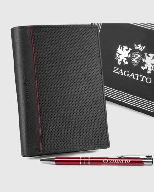 Portofel vertical negru pentru documente din piele naturală cu protecție RFID, Zagatto – imaginea 2