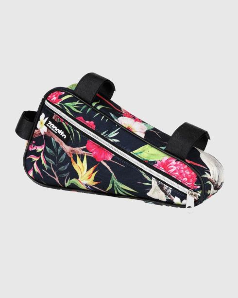 Geantă neagră pentru cadrul bicicletei cu model floral, poliester, Zagatto