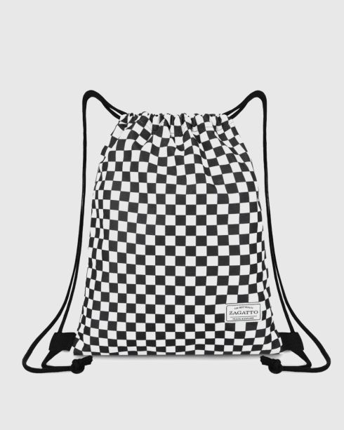 Rucsac cu șnur negru, print tablă de șah, ZG709, poliester și nylon, Zagatto