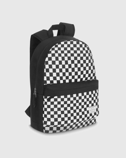 Rucsac cu model în carouri alb-negru, poliester și nylon, Zagatto