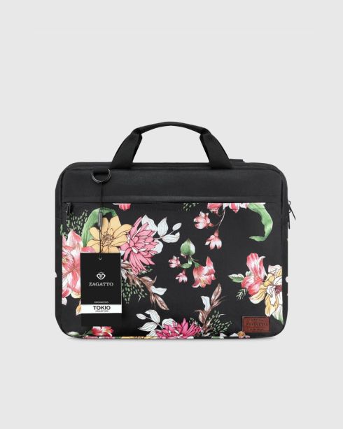 Geantă damă pentru laptop de 15,6 inci de umăr, multicolor-floral, poliester și nylon, Zagatto