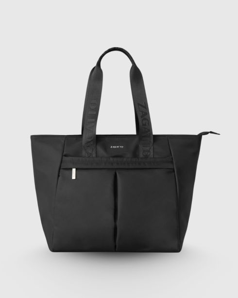 Geantă neagră damă tip shopper din poliester și nylon, Zagatto