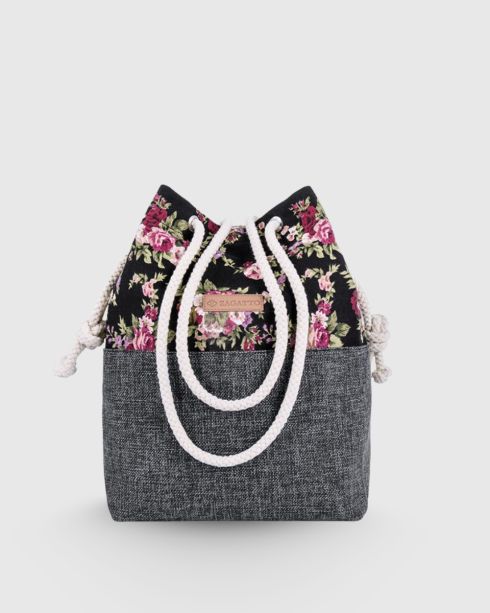 Geantă de mână gri pentru femei cu model floral pe șnur gros, Zagatto