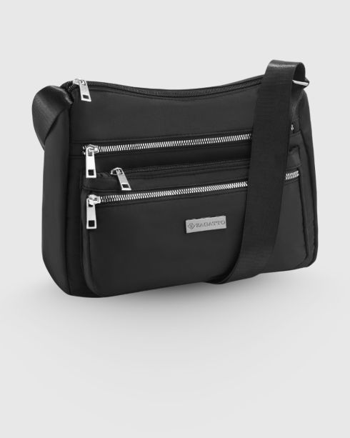Geantă crossbody neagră de oraș pentru femei, poliester și nylon, Zagatto – imaginea 3