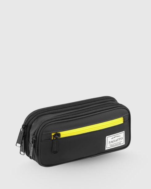 Penar negru cu două compartimente și interior galben, poliester și nylon, Zagatto – imaginea 3
