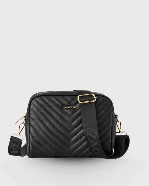 Geantă neagră mică crossbody din piele ecologică, Zagatto