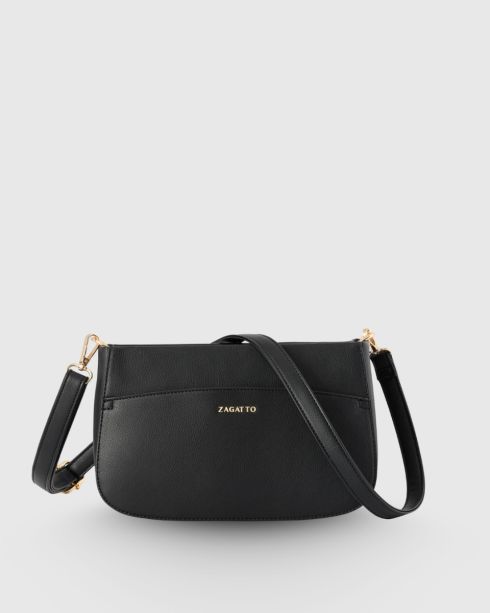 Geantă neagră crossbody din piele ecologică, Zagatto