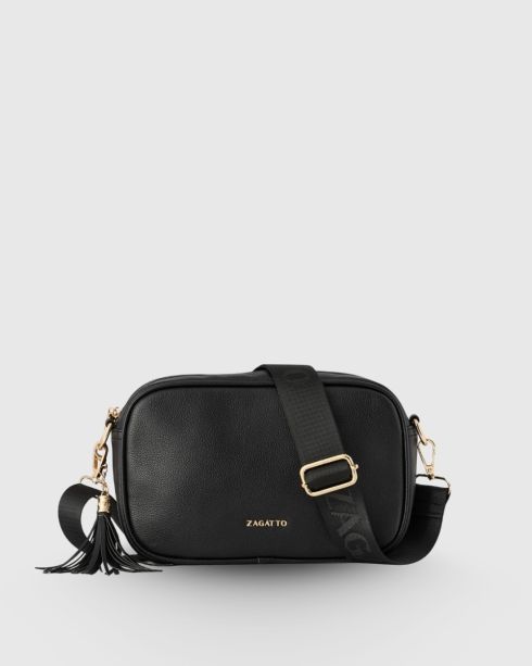 Geantă neagră mică crossbody din piele ecologică, Zagatto