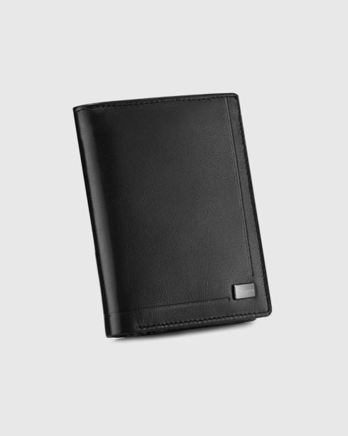 Portofel bărbătesc negru cu buzunar cu fermoar RFID Secure, piele naturală, Zagatto