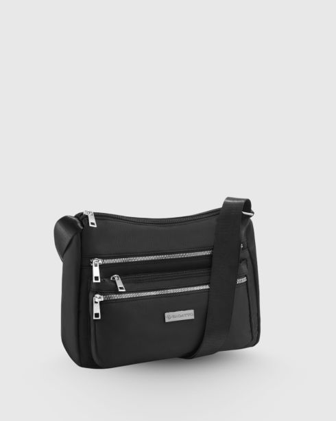 Geantă crossbody neagră de oraș pentru femei, poliester și nylon, Zagatto