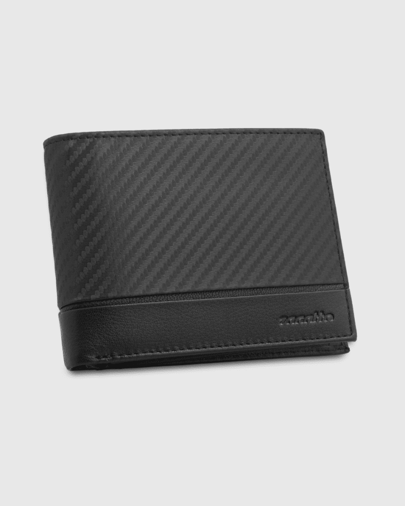 Skórzany portfel męski poziomy' carbon' RFID Secure Maravedi, kolor czarny
