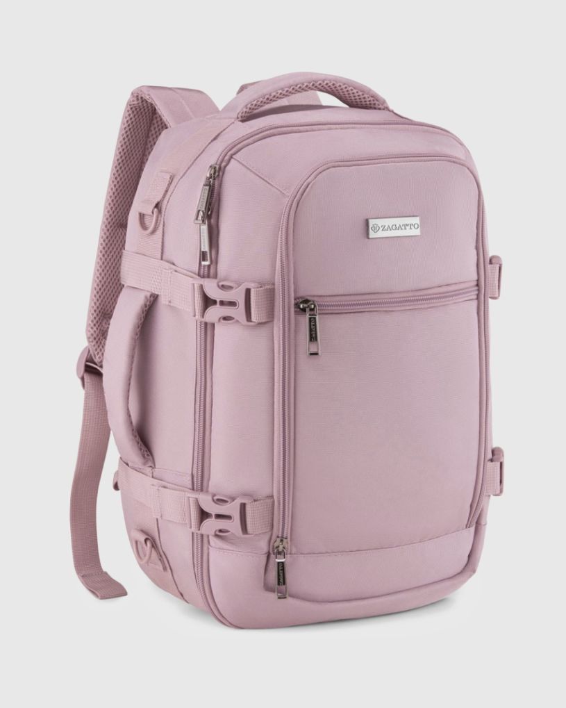 Rucsac damă de călătorie 40x25x20 roz pudrat, poliester și nylon, Zagatto – imaginea 2