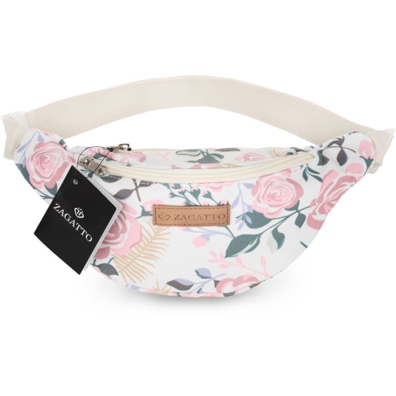 Borsete damă albă cu flori Roses, poliester și nylon, Zagatto