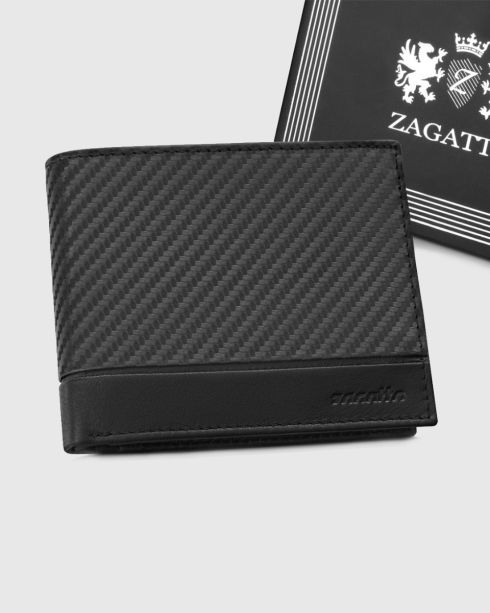 Portofel bărbătesc negru orizontal din piele carbon RFID Secure, piele naturală, Zagatto – imaginea 2