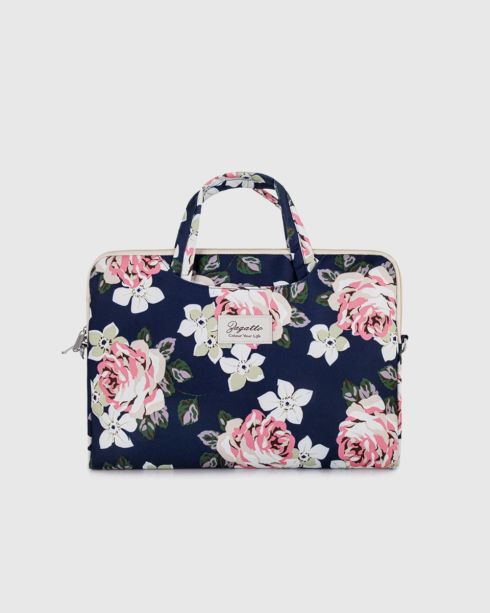 Geantă damă pentru laptop de 15,6 inci cu model floral și buzunare, roz pudrat, poliester, Zagatto – imaginea 2