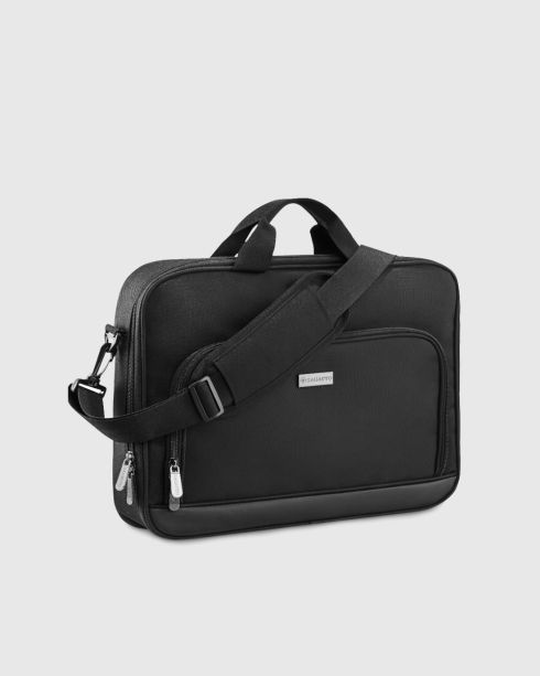 Geantă neagră pentru laptop de 15,6 inci cu fixare pe valiză, întărită, poliester și nylon, Zagatto