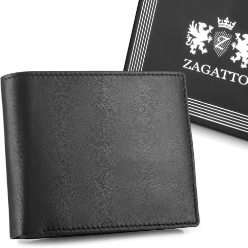 Portofel bărbătesc negru din piele naturală, orizontal, cu protecție RFID, Zagatto