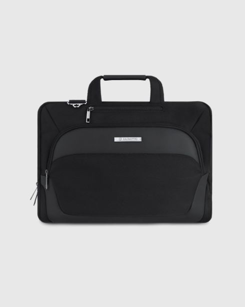 Geantă neagră pentru laptop de 15,6 inci cu suport pentru valiză, poliester, nylon, Zagatto