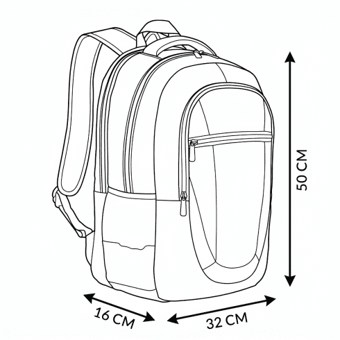 Rucsac negru cu compartiment pentru laptop, cu trei compartimente
