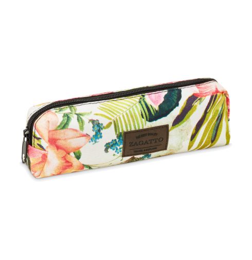 Beige pencil case with floral pattern ZG715 - thumbnail