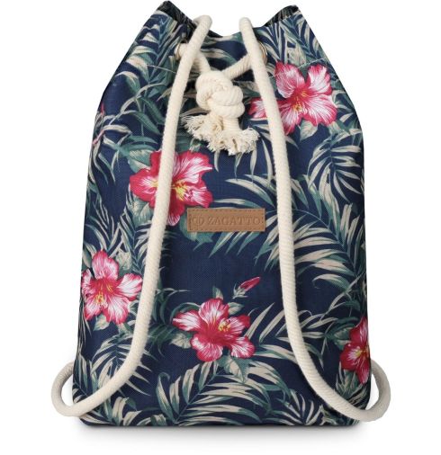 Ghiozdan cu snur ‘Nairobi’ – model floral și albastru marin, ZG670